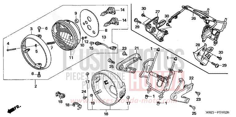 SCHEINWERFER (CB600F3/4/5/6) von Hornet CANDY XENON BLUE (PB324) von 2003