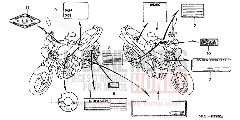 WARNETIKETT (CB600F2/F3/4/5/6) von Hornet PEARL COOL WHITE (NHA16) von 2003