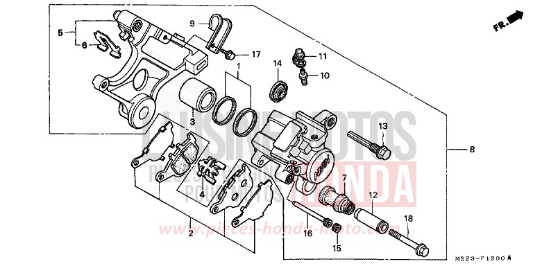 HINTERRAD-BREMSSATTEL von Hornet BOON SILVER METALLIC (NH373) von 1998