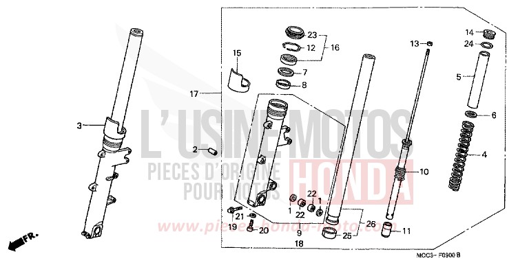 GABEL, VORNE von CB1100SF CANDY TAHITIAN BLUE (PB215) von 2001