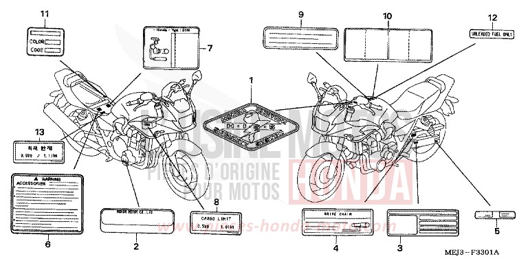 WARNETIKETT (CB1300S/SA) von CB1300S PEARL FADELESS WHITE (NH341K) von 2005