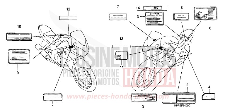 WARNETIKETT (CBR125R/RS/RW5/RW6/RW8) von CBR125R BLACK (NH1) von 2005