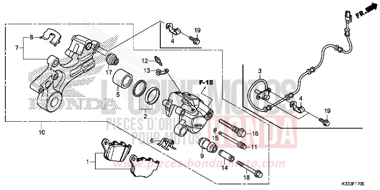 HINTERRAD-BREMSSATTEL von CBR250R ROSS WHITE (NH196) von 2016