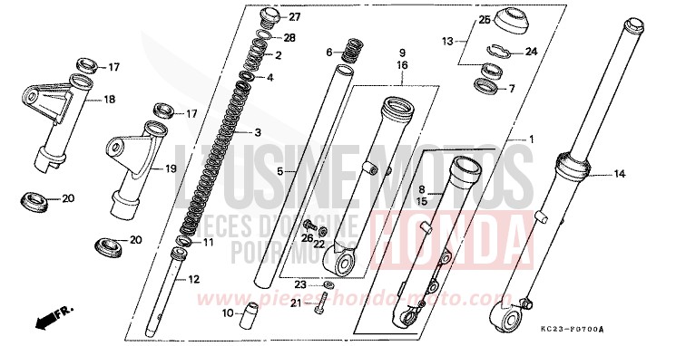GABEL, VORNE von CM125C CANDY BOURGOGNE RED-U (R107) von 1992