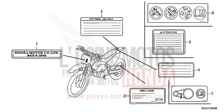 WARNETIKETT von CRF100F EXTREME RED (R292) von 2011