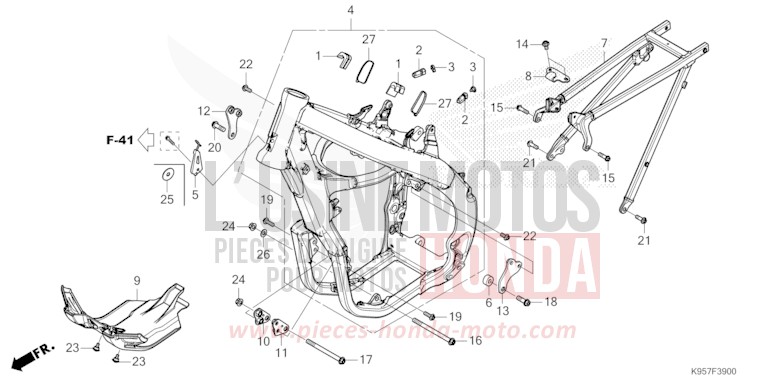 RAHMENKOERPER von CRF250R EXTREME RED (R292) von 2025