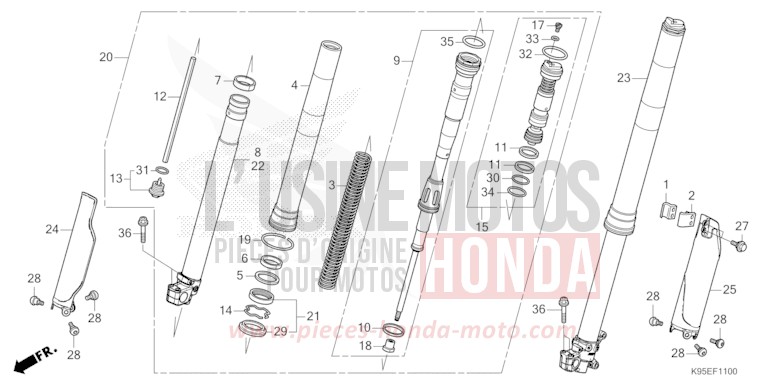 GABEL, VORNE von CRF250RX EXTREME RED (R292) von 2022