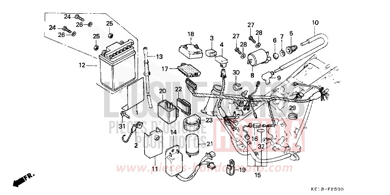 KABELBAUM/ ZUENDSPULE/BATTERIE von MTX125R FLASH RED (R119) von 1985