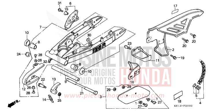 GABEL, HINTEN/KETTENGEHAEUSE (1) von MTX125R FLASH RED (R119) von 1987