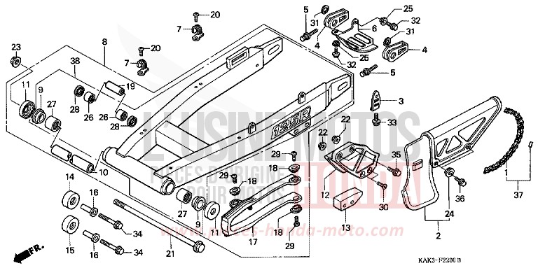 GABEL, HINTEN von CRM125R FLASH RED (R119) von 1990