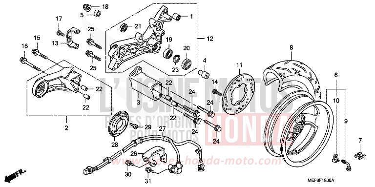 HINTERRAD von SW-T400 HEAVY GRAY METALLIC-U (NH194) von 2008