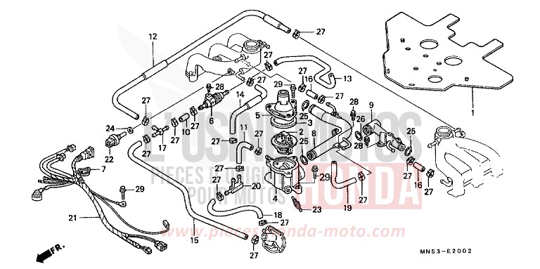 WASSERROHR/THERMOSTAT (GL1500AN/SEN) von Goldwing CANDY SPECTRA RED (R176) von 1992
