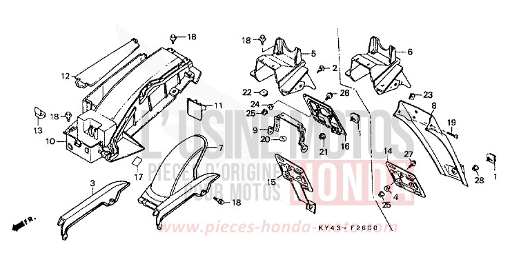 KOTFLUEGEL, HINTEN von NSR125R REAL WHITE (NH250K) von 1990