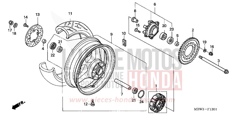 HINTERRAD von CBR600F DEGITAL SILVER METALLIC (NHA30) von 2006