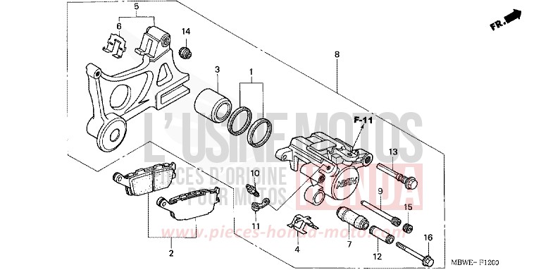 HINTERRAD-BREMSSATTEL von CBR600F ITALIAN RED (R157) von 2005