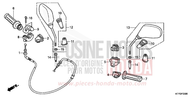 COMMUTATEUR/CABLE/MIROIR von SH150i PEARL COOL WHITE (NHA16) von 2011