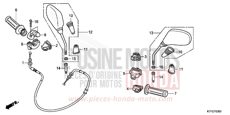 COMMUTATEUR/CABLE/MIROIR von SH150i PEARL COOL WHITE (NHA16) von 2012