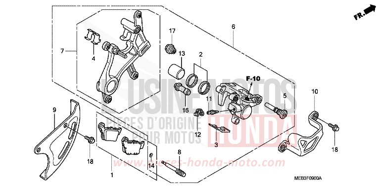 HINTERRAD-BREMSSATTEL von CRF450R EXPLOSION RED (R254) von 2003