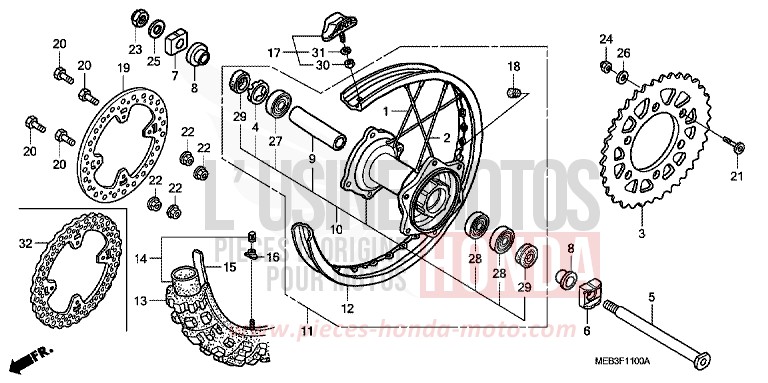 HINTERRAD von CRF450R EXPLOSION RED (R254) von 2003