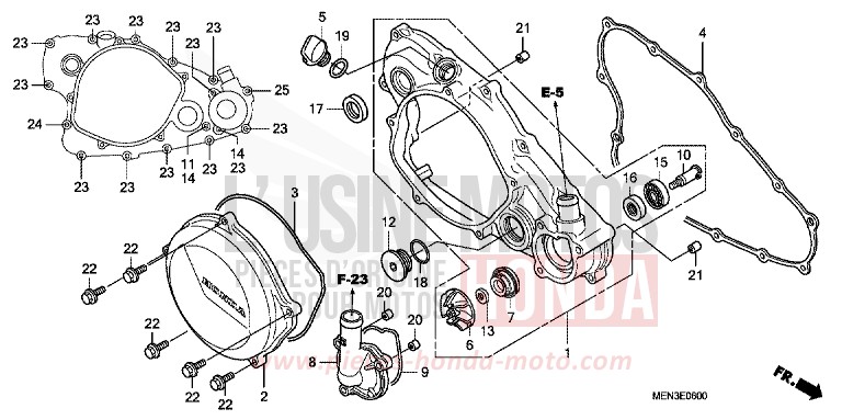 RECHTER KURBELGEHAEUSEDECKEL/WATERPUMP von CRF450R EXTREME RED (R292) von 2009
