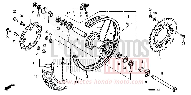 HINTERRAD von CRF450R EXTREME RED (R292) von 2010