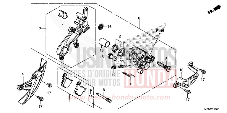 HINTERRAD-BREMSSATTEL von CRF450R EXTREME RED (R292) von 2016