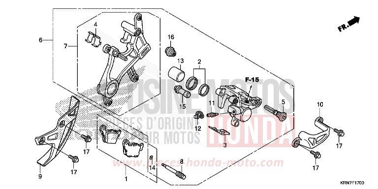 HINTERRAD-BREMSSATTEL von CRF250R EXTREME RED (R292) von 2017