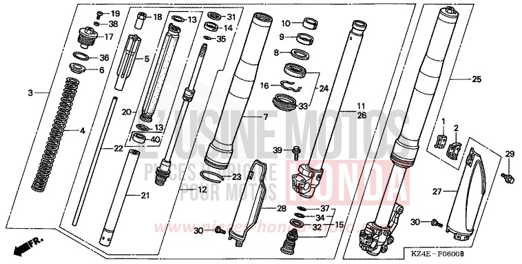 GABEL, VORNE von CR125R EXPLOSION RED (R254) von 2001