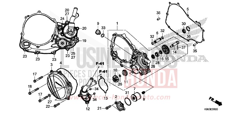KURBELGEHAEUSEABDECKUNG/WASSERPUMPE von CRF250R EXTREME RED (R292) von 2019