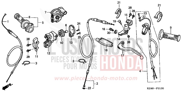 HEBELGRIFF/SCHALTER/KABEL (CR125R2,3) von CR125R EXPLOSION RED (R254) von 2002