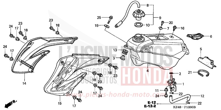 KRAFTSTOFFTANK/RADKRANZ von CR125R EXPLOSION RED (R254) von 2003