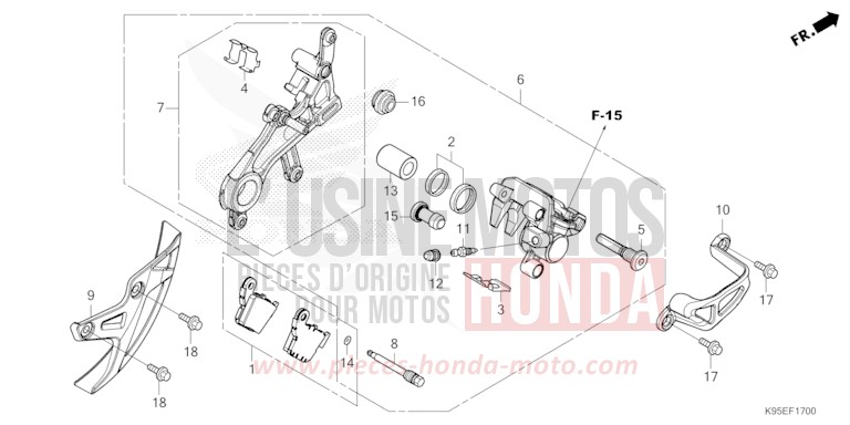 HINTERRAD-BREMSSATTEL von CRF250R EXTREME RED (R292) von 2022