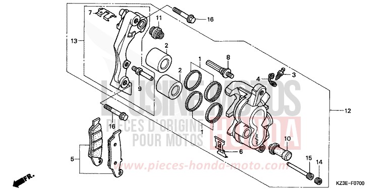 VORDERRAD-BREMSSATTEL von CR250R EXPLOSION RED (R254) von 2001