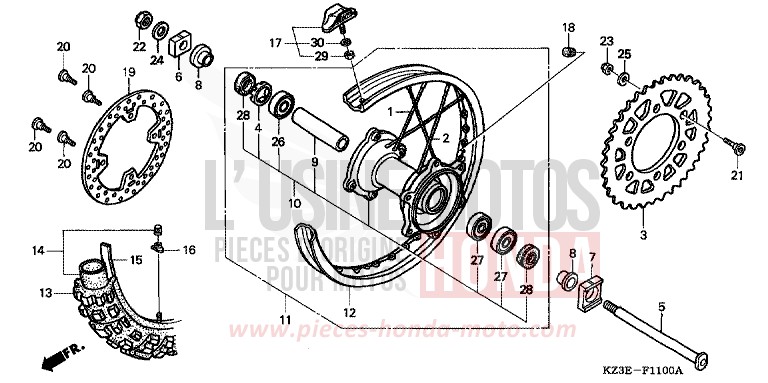 HINTERRAD von CR250R EXPLOSION RED (R254) von 2001