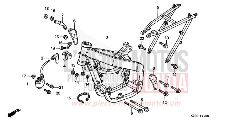 RAHMENKOERPER von CR250R EXPLOSION RED (R254) von 2001