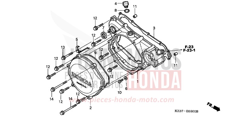 KURBELGEHAEUSEABDECKUNG von CR250R EXPLOSION RED (R254) von 2002