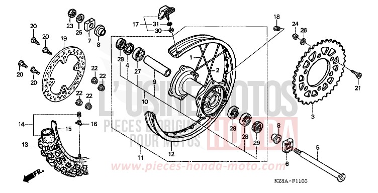HINTERRAD von CR250R EXPLOSION RED (R254) von 2002