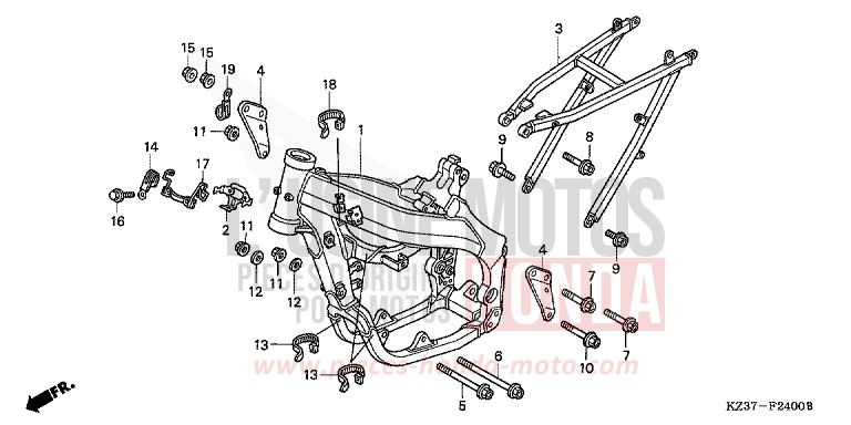 RAHMENKOERPER von CR250R EXPLOSION RED (R254) von 2002