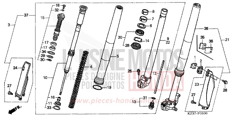 GABEL, VORNE von CR250R EXPLOSION RED (R254) von 2003