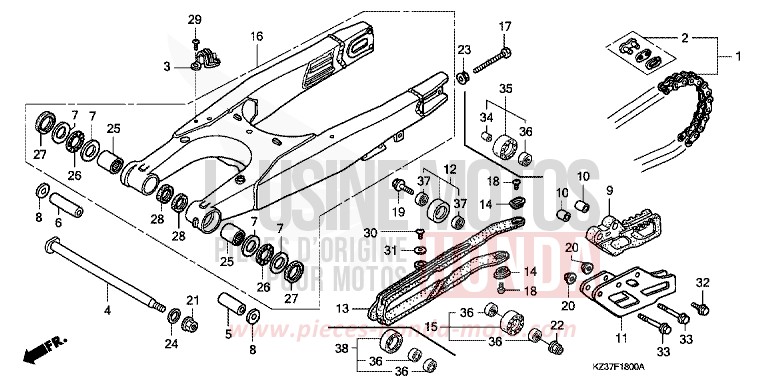SCHWINGE von CR250R EXPLOSION RED (R254) von 2003