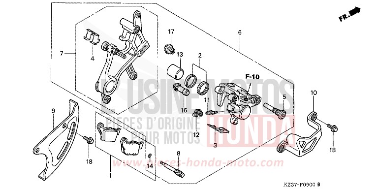 HINTERRAD-BREMSSATTEL von CR250R EXTREME RED (R292) von 2004