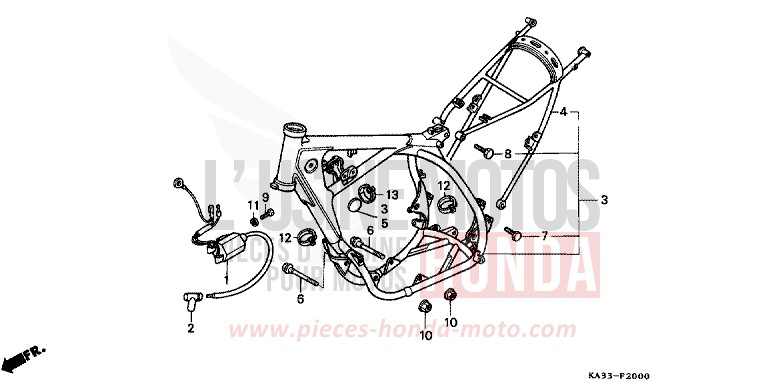 RAHMENKOERPER/ZUENDSPULE (1) von CR125R FLASH RED (R119) von 1984