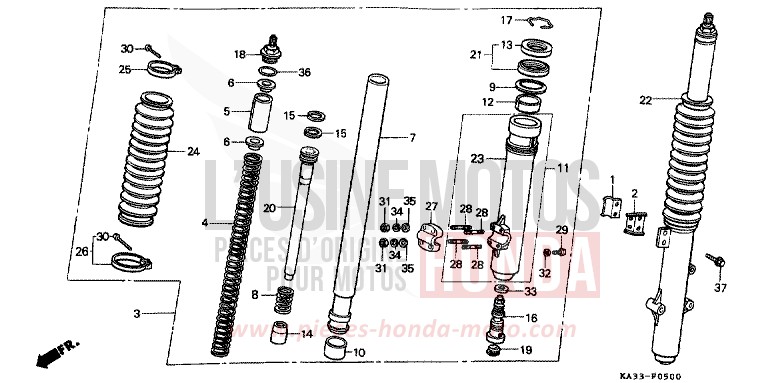 GABEL, VORNE (1) von CR125R FLASH RED (R119) von 1985