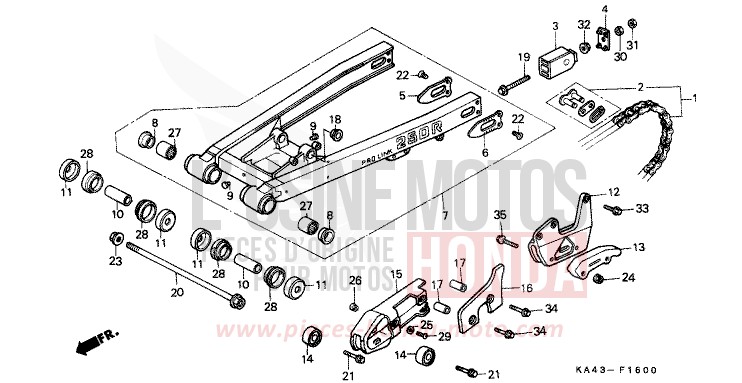 GABEL, HINTEN/ANTRIEBSKETTE (1) von CR250R FLASH RED (R119) von 1984