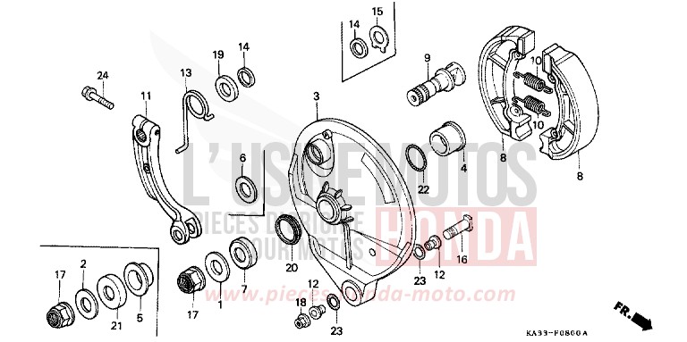 BREMSPLATTE, HINTEN (1) von CR125R FLASH RED (R119) von 1985