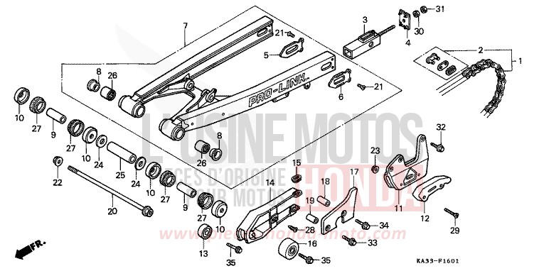 GABEL, HINTEN/ANTRIEBSKETTE (2) von CR125R FLASH RED (R119) von 1985