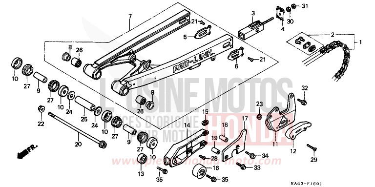 GABEL, HINTEN/ANTRIEBSKETTE (2) von CR250R FLASH RED (R119) von 1985