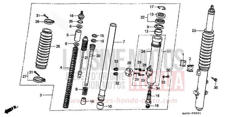 GABEL, VORNE (2) von CR125R FLASH RED (R119) von 1986