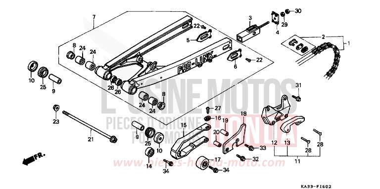 GABEL, HINTEN/ANTRIEBSKETTE (3) von CR125R FLASH RED (R119) von 1986