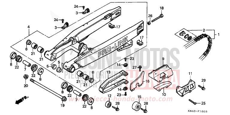 GABEL, HINTEN/ANTRIEBSKETTE (4) von CR250R FLASH RED (R119) von 1987